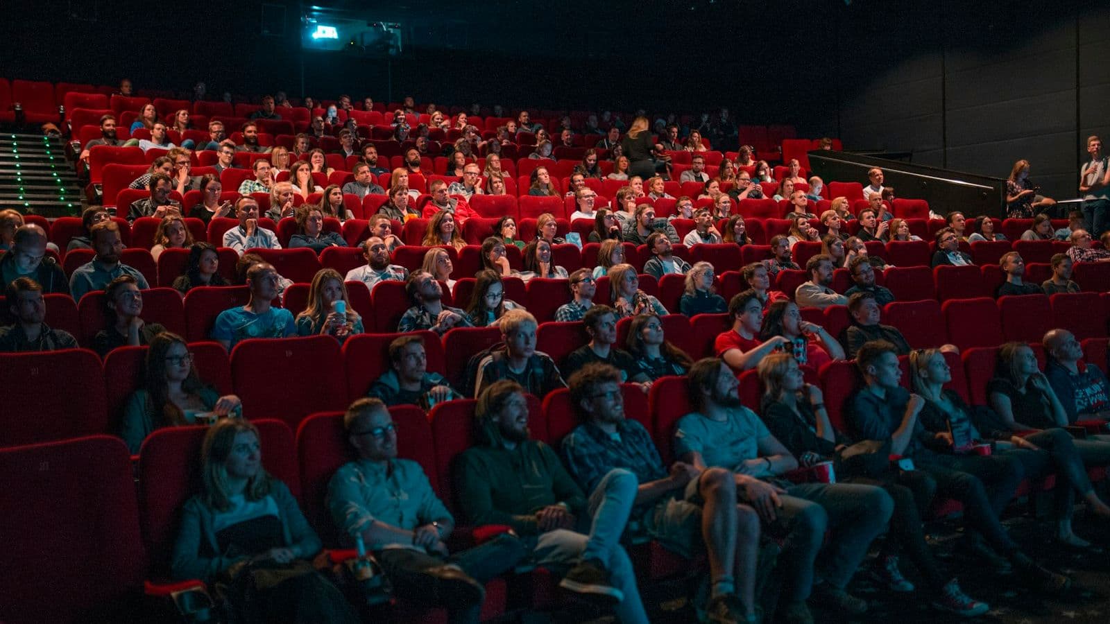 Empty red velvet cinema seats